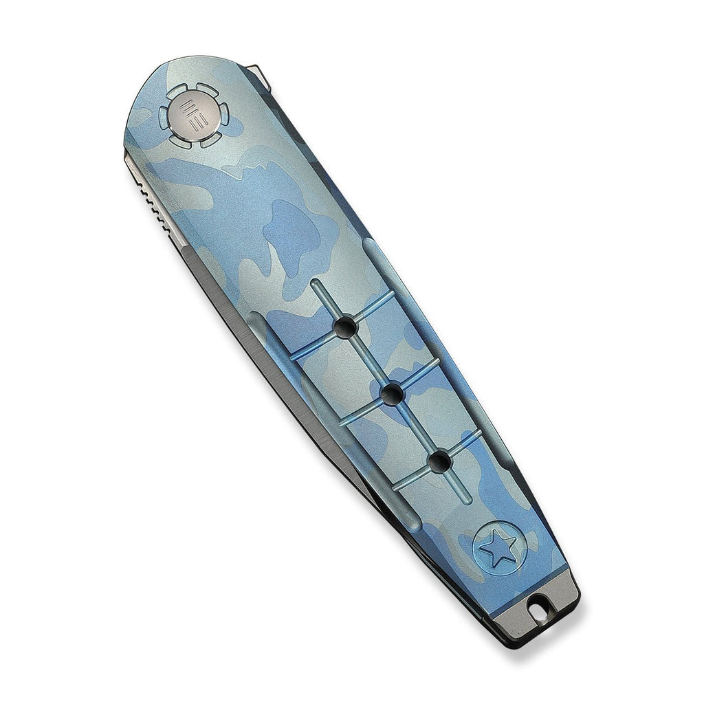 WEKNIFE Hull Flipper Knife Blue Terrain Titanium Handle & Gray Endcap (3.89" Hand Polished Satin Bohler M390 Blade) WE24046-3