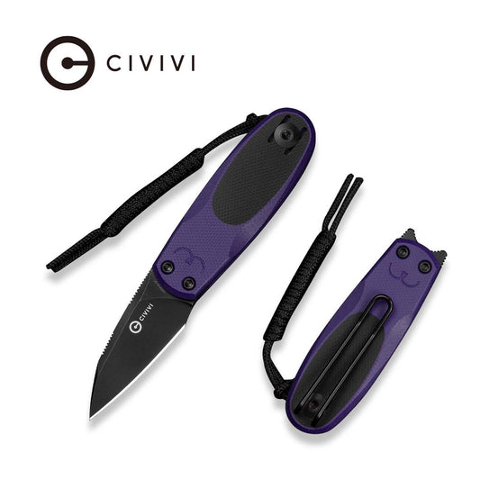CIVIVI Purr Flipper & Slip Joint Knife Purple & Black G10 Handle (1.83" Black Stonewashed Nitro-V Blade) C25054-3, With 1PC Black Lanyard
