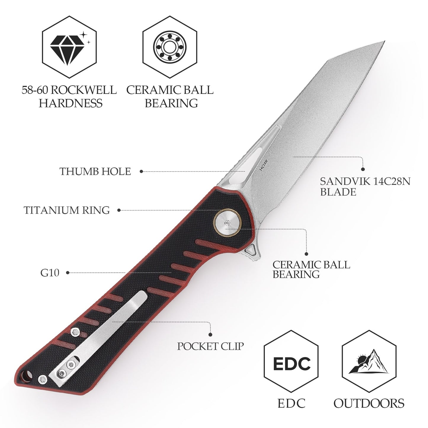 TRIVISA Monoceros-03RB Liner Lock Pocket Folding Knfe,3.38" 14C28N Steel Blade,G10 Handle