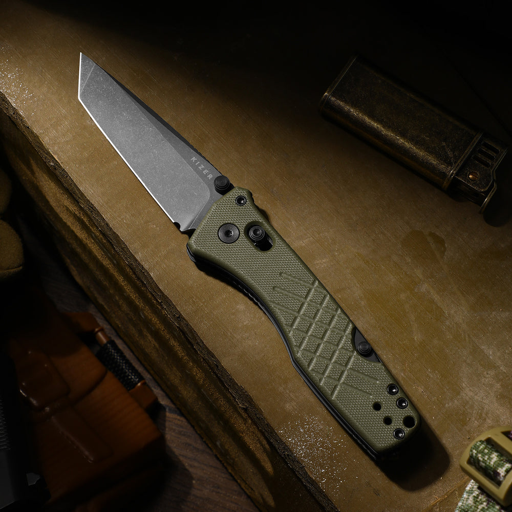KIZER CUTLERY Aegis T | AEB-L | Green G10 | Rescue Hook & Glass Breaker