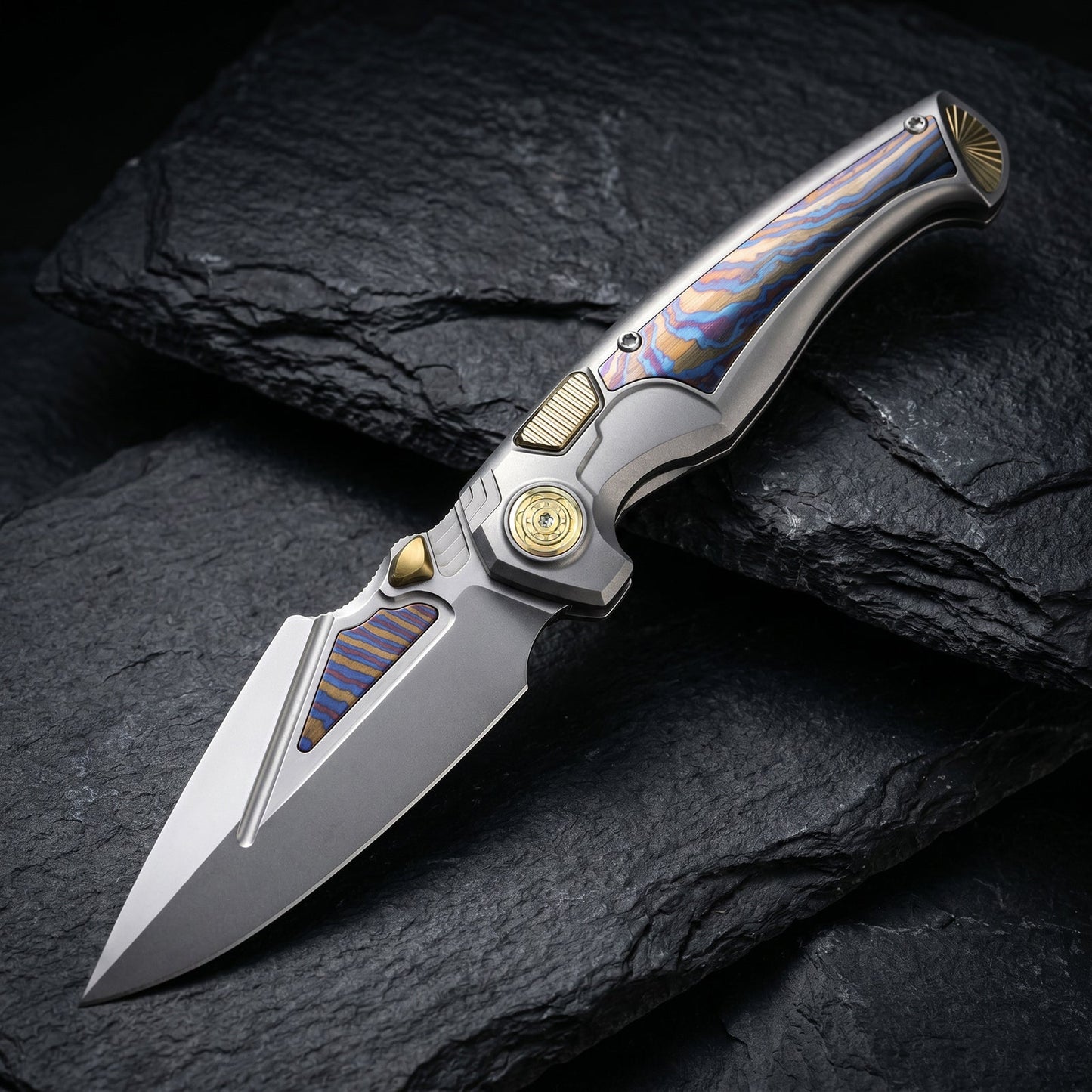 REMETTE RT-Scepter Innovative Button Frame Lock M390 Blade Timascus Handle Knife SCPT-A