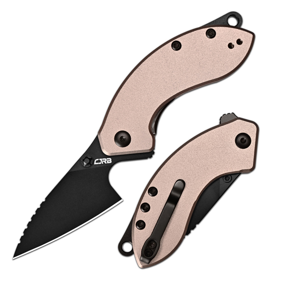 CJRB Spud Thumb Stud & Liner Lock Neck Knife Champagne Aluminum Handle(2.34'' AR-RPM9 Steel Black PVD Coating Blade) J1971-CP