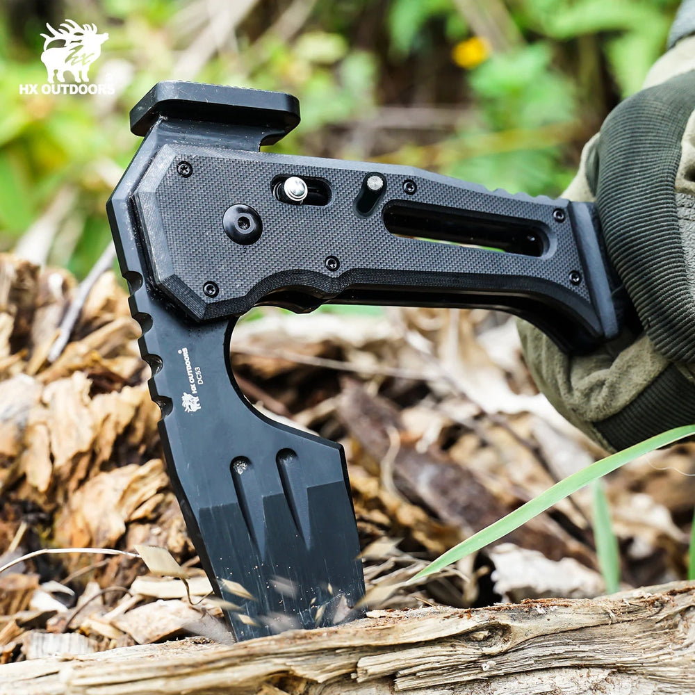 HX OUTDOORS FALCILUX Folding Hatchet | 9.25" Overall Length | DC53 Blade | Black G10 Handle