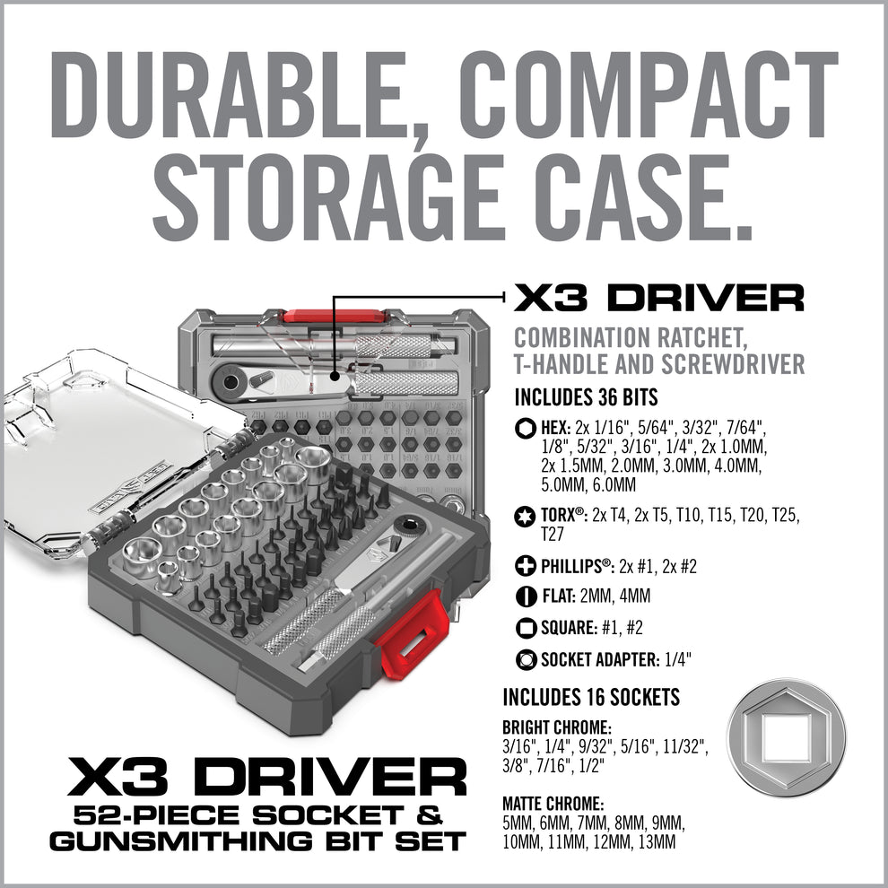 REAL AVID X3™ Driver 52-Piece Socket & Gunsmithing Bit Set