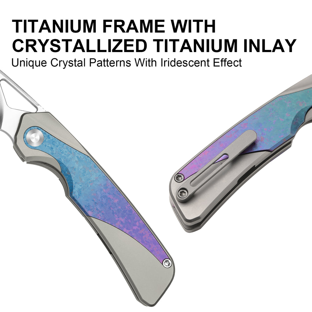 KIZER CUTLERY Topsail | S45VN | Titanium & Crystallized Titanium | Front Flipper | Ki3735A1
