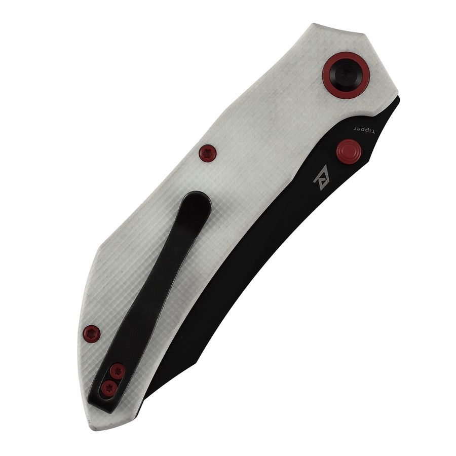 Tenable Tipper Folding Knife | 3.39'' Blackwash Nitro V Blade | White G10 Handle | Edgy Bladeworks Design | B1079A4