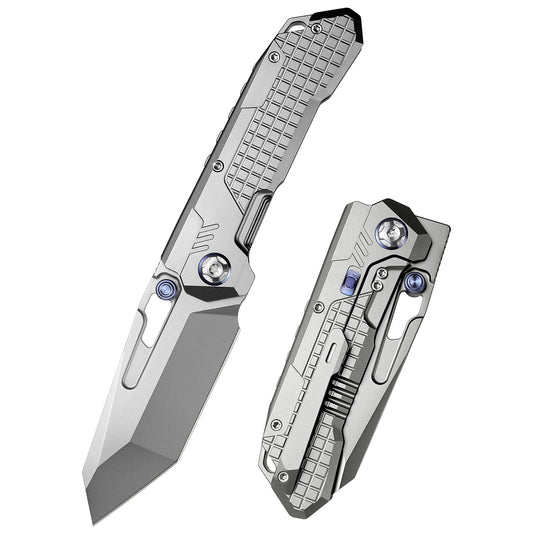 REMETTE RT-Cool Leopard Knife Innovative Button Frame Lock M390 Blade Titanium Handle Outdoor Camping Knives RTKS-T