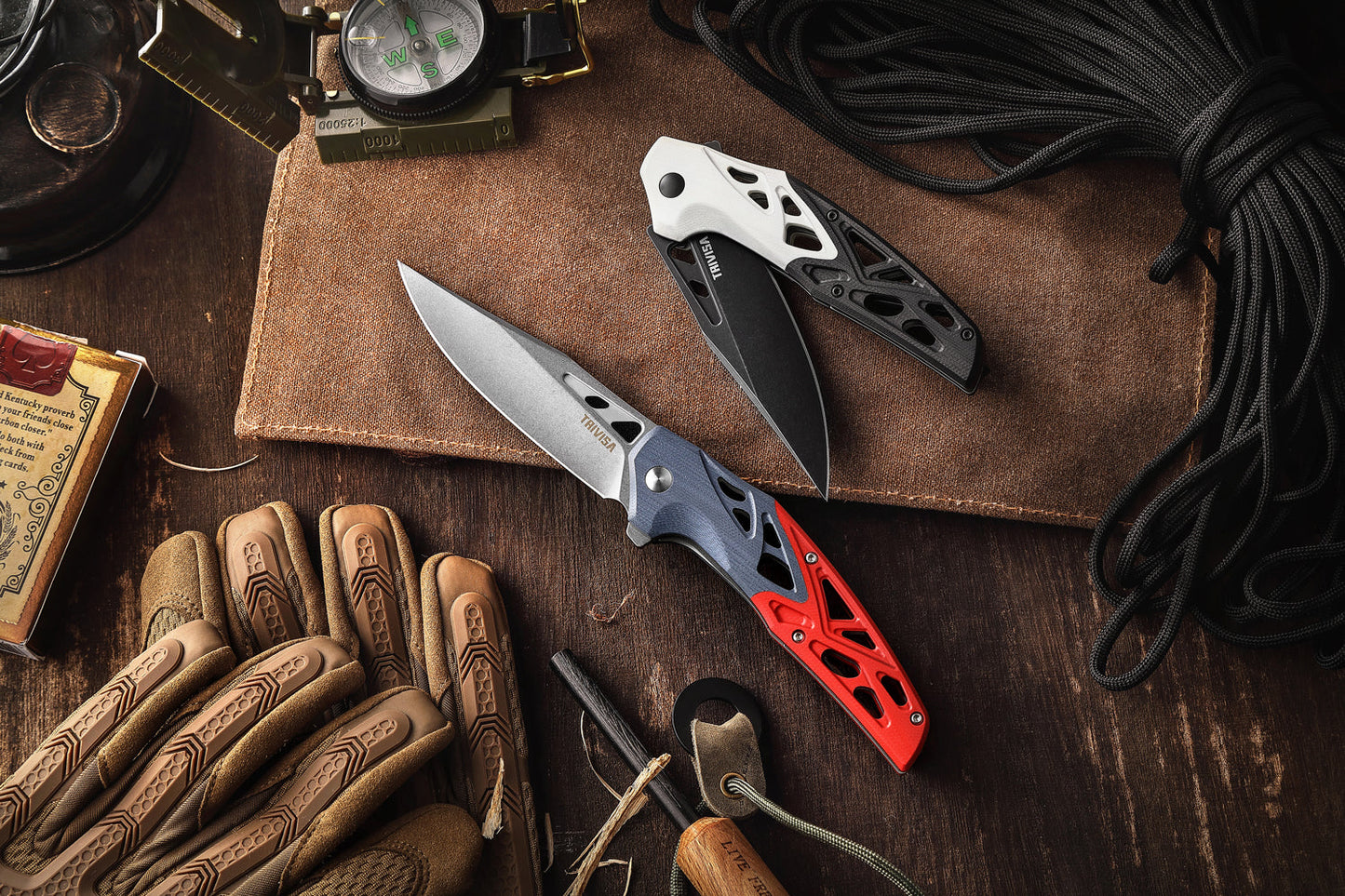 TRIVISA Leo-03BW Liner Lock,3.74" K110 Steel,G10 Handle