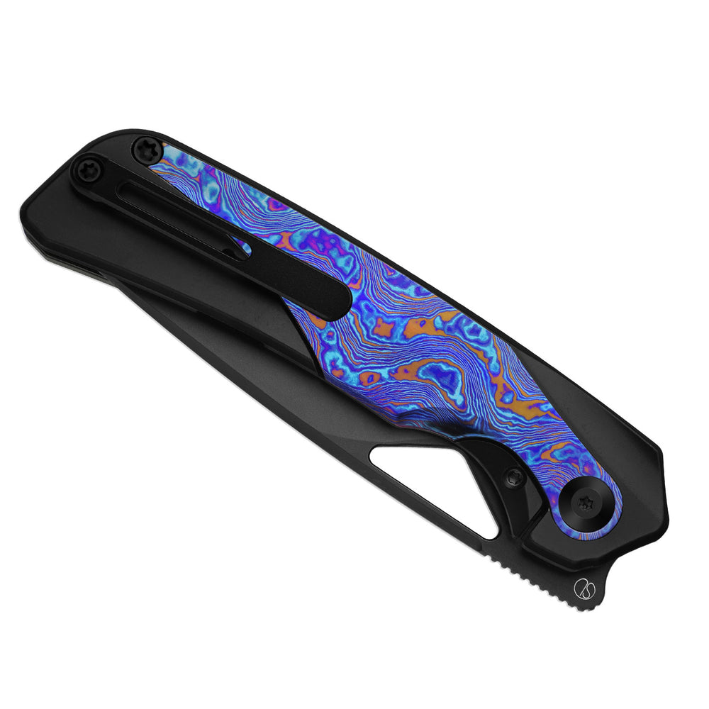 KIZER CUTLERY Topsail | S45VN | Titanium & Timascus | Matte DLC Ultra | Front Flipper | Ki3735A2