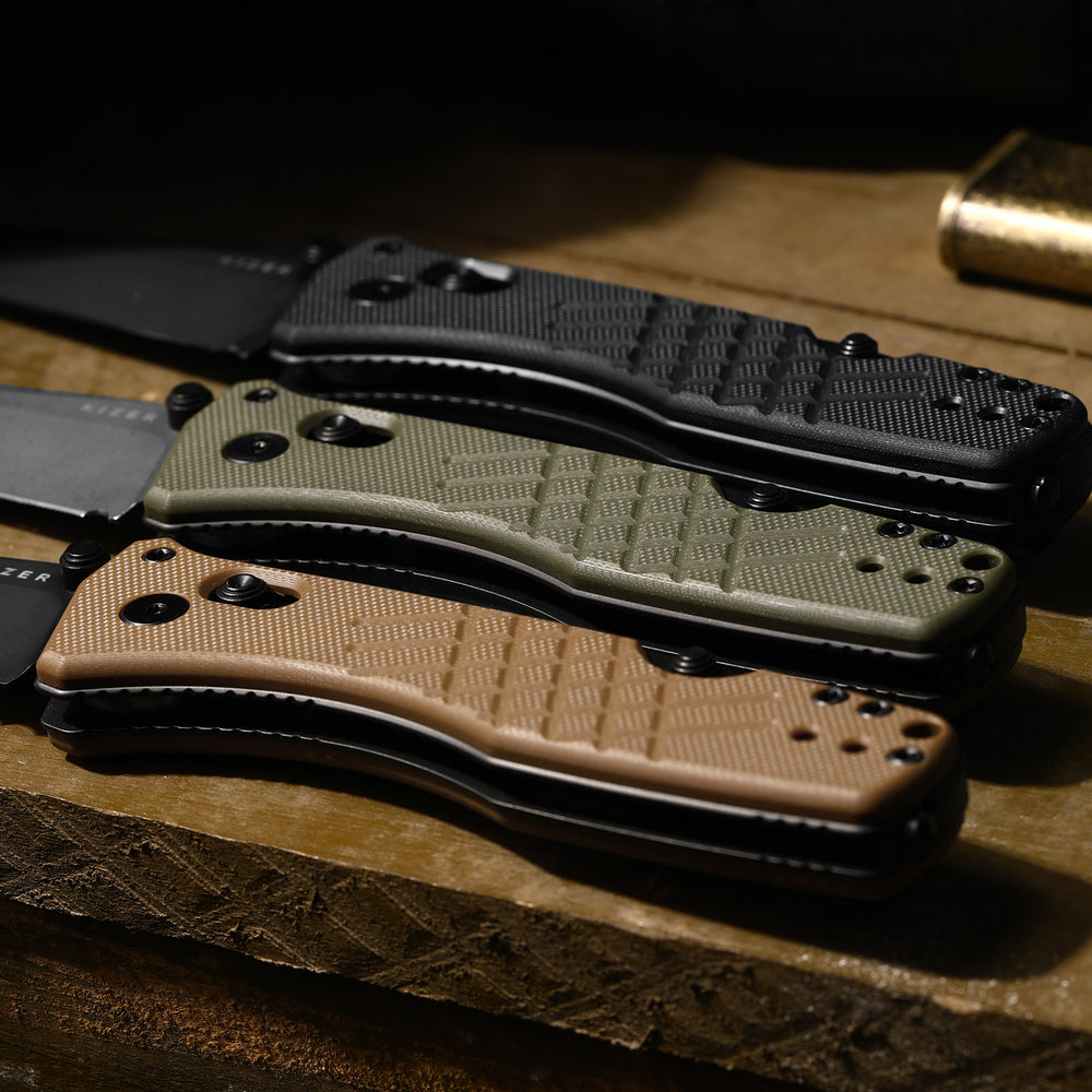 KIZER CUTLERY Aegis T | Serrated AEB-L Blade | G10 | Rescue Hook & Glass Breaker