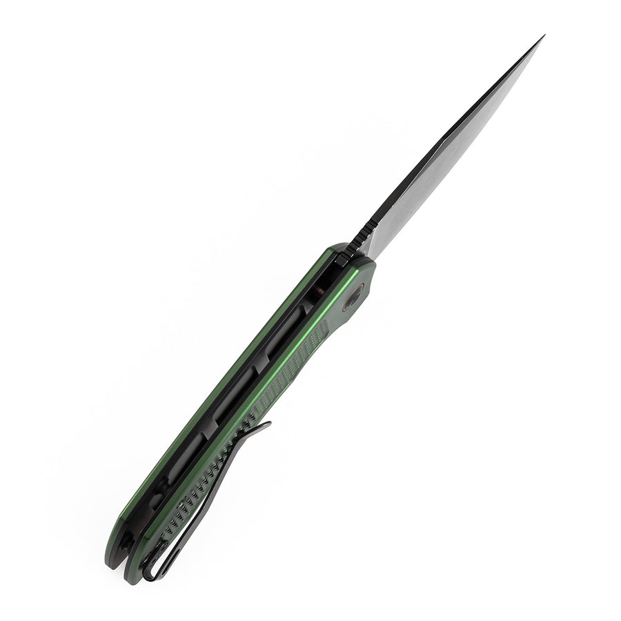 TENABLE KNIVES Entity Button Lock Folding Knife - 3.52'' Blackwash 14C28N Blade | Dark Green Aluminum Handle| Nalu Knives - B1036F2