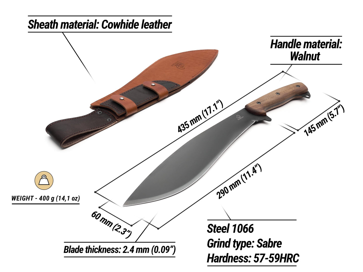 BEAVERCRAFT Kukri Knife with Leather Sheath - KKR1