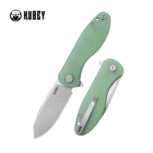 KUBEY Master Chief Outdoor Folding Pocket Knife Jade G10 Handle 3.43" Beadblast 14C28N KU358L