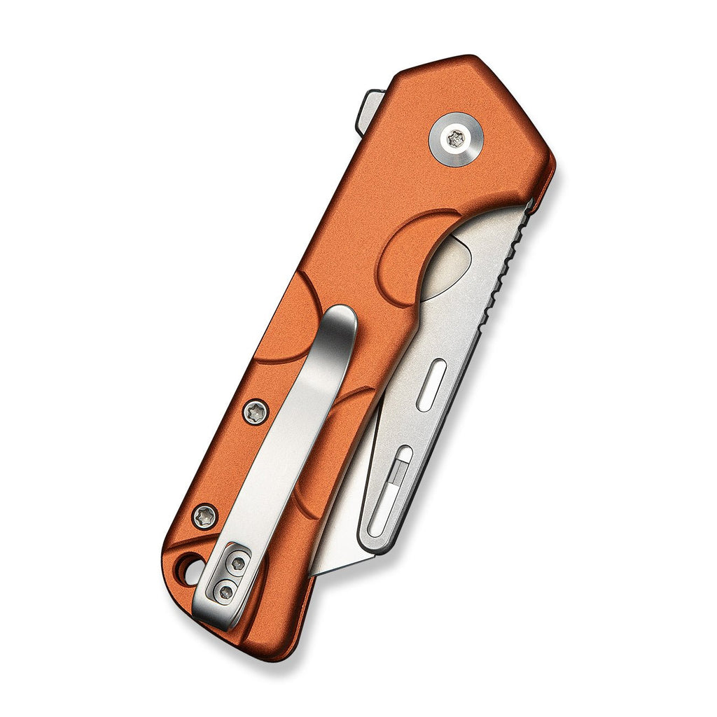 CIVIVI Pulsara Utility Flipper & Button Lock Knife Orange Aluminum Handle (2.44" Stonewashed S/S Blade Holder & Plain 6Cr13 Blade) C24041F-3