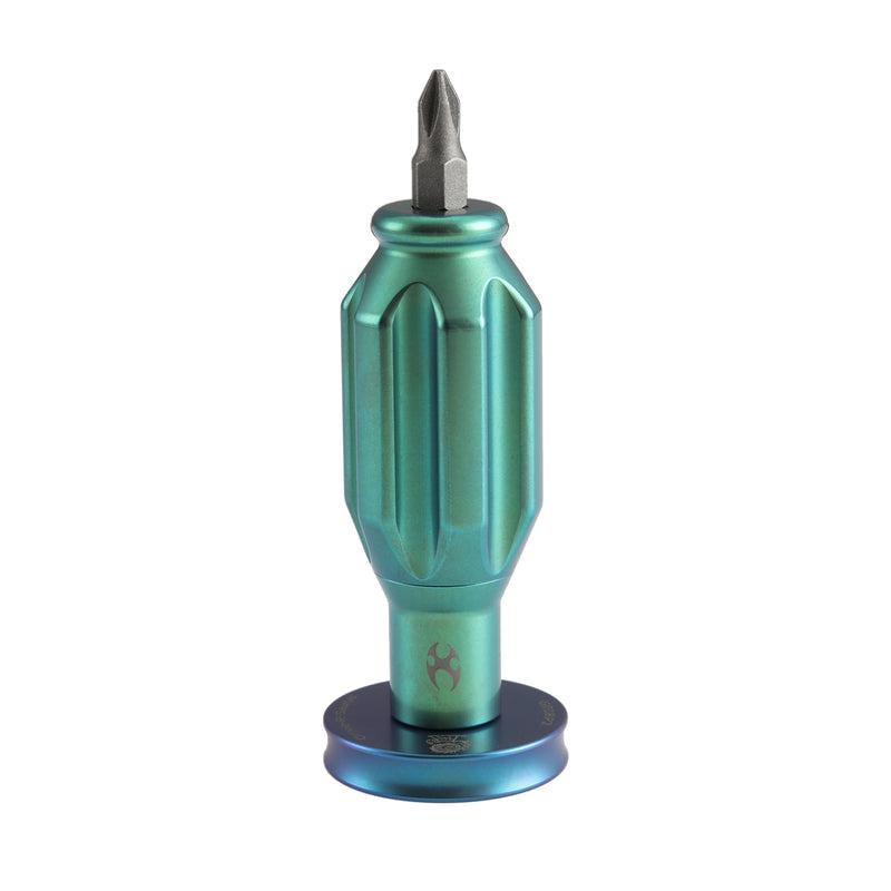 Kansept EDC Bit Driver Drive-R-Saurus G018P2 – Green Anodized Titanium Palm Multitool with Spinner Top | Jesse Pauley Design