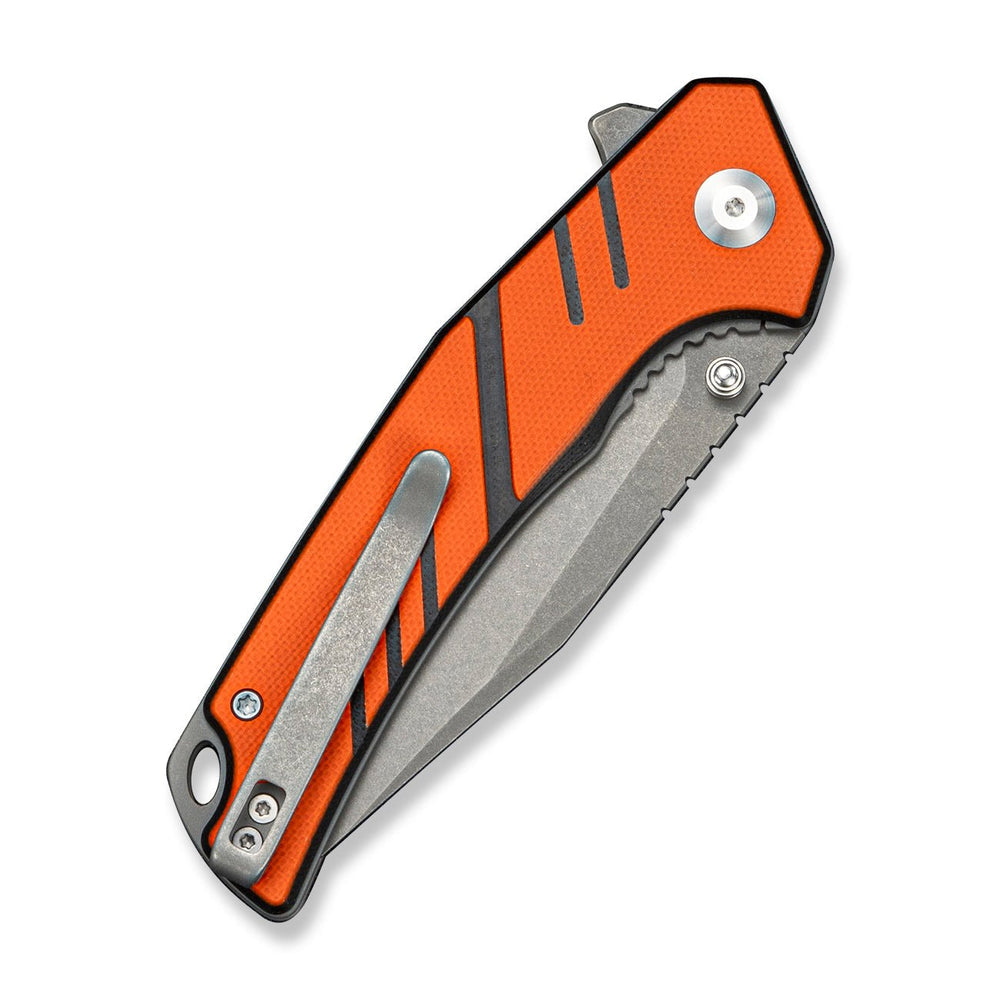 SENCUT Quirk Flipper & Thumb Stud Knife Orange & Black G10 Handle (3.41" Gray Stonewashed D2 Blade) S25099-1