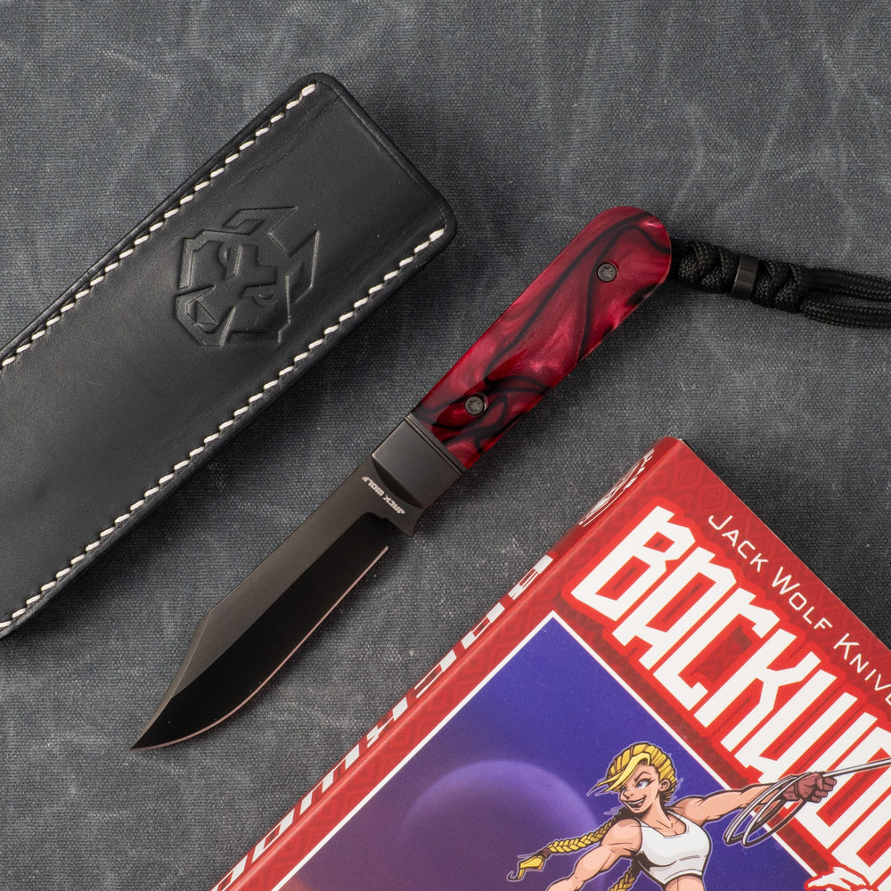 JACK WOLF KNIVES BACKWOODS FIXEDC - KIRINITE TRUE BLOOD BELT SATIN D.L.C.