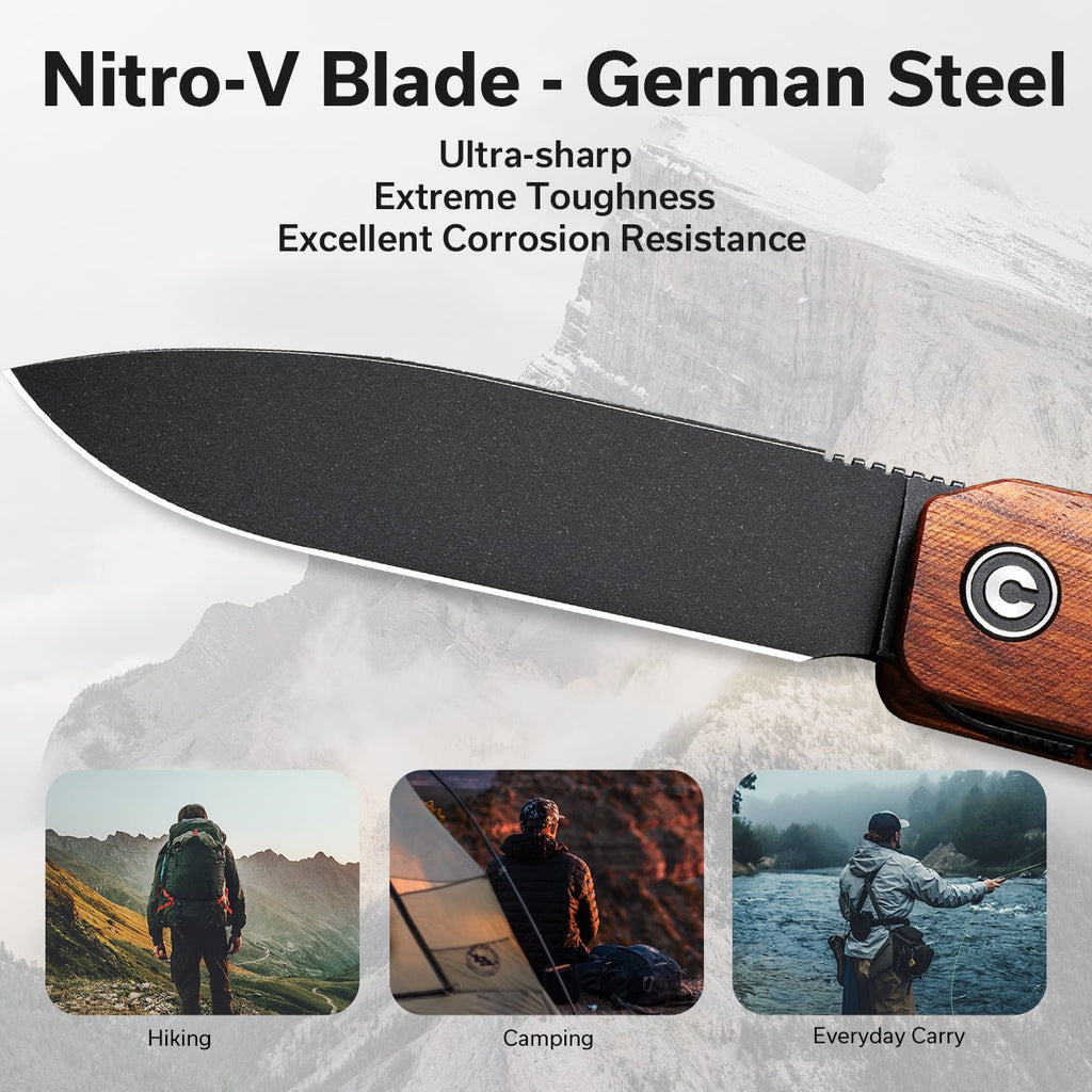 CIVIVI Sendy Flipper Knife Wood Handle (2.83" Nitro-V Blade) C21004A-2