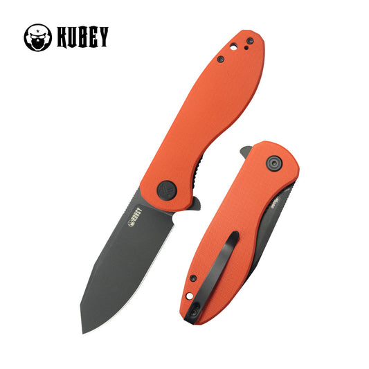 KUBEY Master Chief Outdoor Folding Pocket Knife Orange G10 Handle 3.43" Blackwash 14C28N KU358O