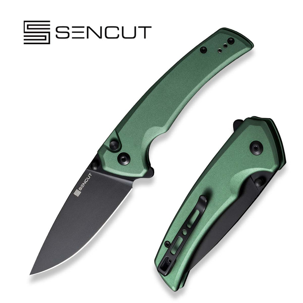 SENCUT Serene Flipper & Button Lock & Thumb Stud Knife Aluminum Handle (3.48" D2 Blade) S21022B-5