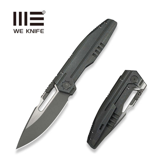 WEKNIFE Reveille Thumb Hole & Thumb Stud Knife Olive Gray Titanium Handle (3.83" Gray Stonewashed Bohler M390 Blade, Satin Flat) WE23057-2