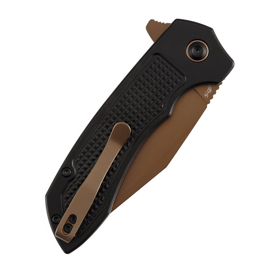 TENABLE KNIVES Entity Button Lock Folding Knife - 3.52'' Rose Gold 14C28N Blade| Black Aluminum Handle| Nalu Knives - B1036F1