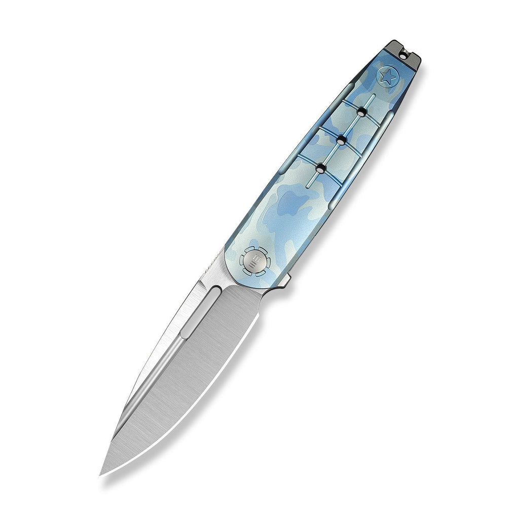 WEKNIFE Hull Flipper Knife Blue Terrain Titanium Handle & Gray Endcap (3.89" Hand Polished Satin Bohler M390 Blade) WE24046-3