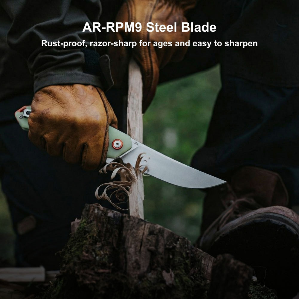 CJRB Gobi Flipper & Liner Lock G10(Glow In the Dark) Handle (3.5'' Stone Wash AR-RPM9 Blade) J1906-GD