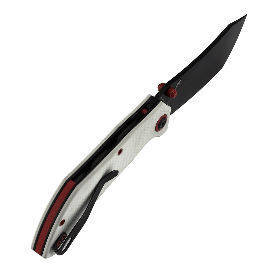 Tenable Tipper Folding Knife | 3.39'' Blackwash Nitro V Blade | White G10 Handle | Edgy Bladeworks Design | B1079A4