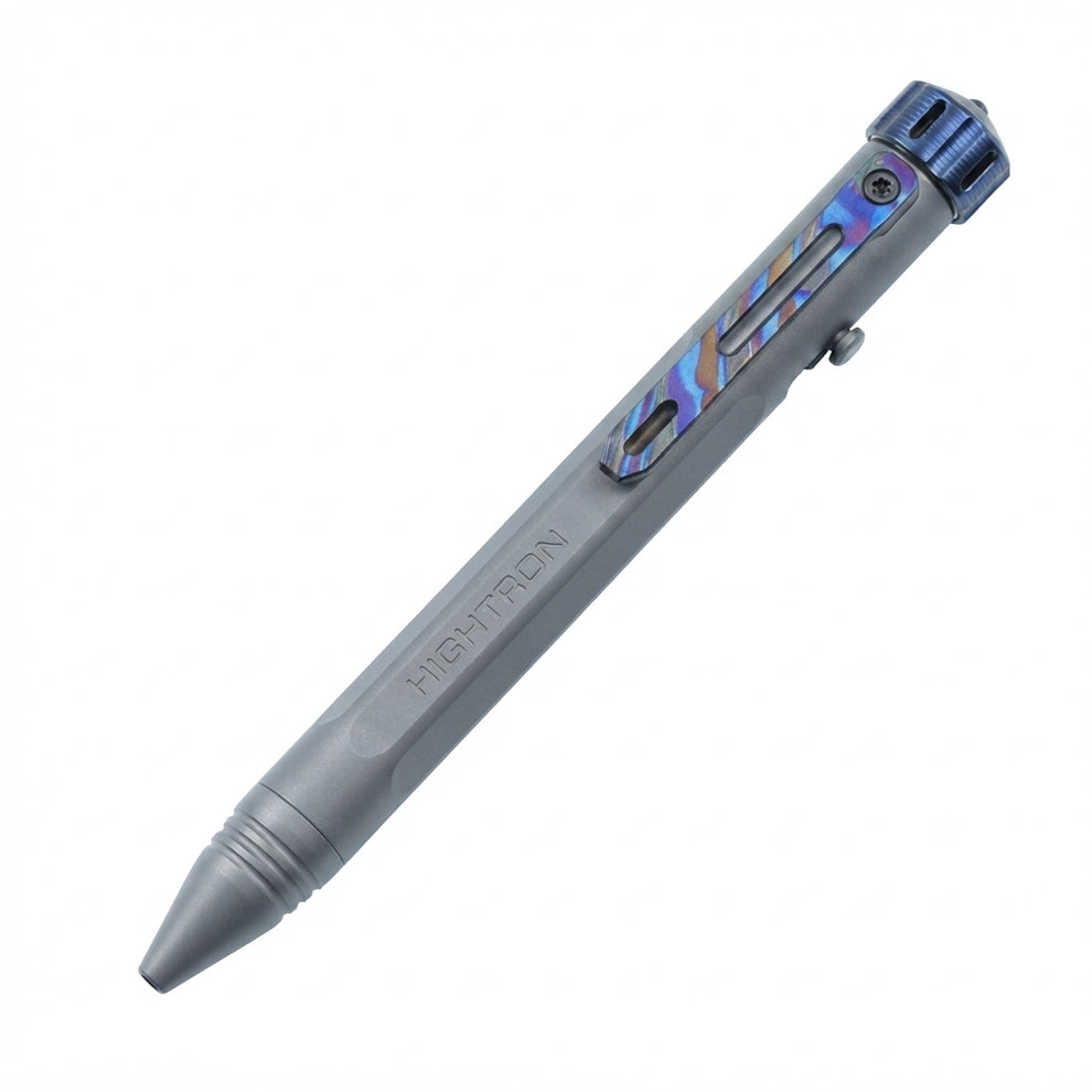 Hightron Vortron Titanium Pen, Gray Titanium with Zirconium Damascus Spinner & Clip