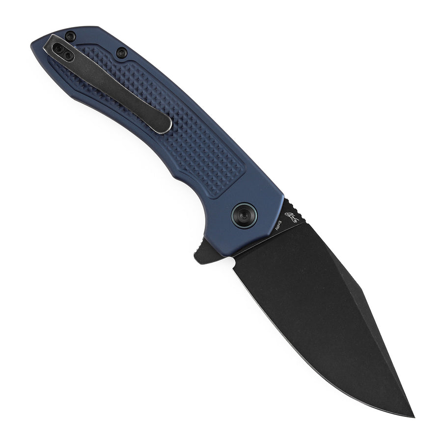 TENABLE KNIVES Entity Button Lock Folding Knife - 3.52'' Blackwash 14C28N Blade| Blue Aluminum Handle| Nalu Knives - B1036F5