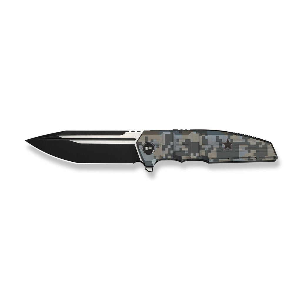 WEKNIFE Breach Flipper Knife Pixel Pattern Titanium Handle (3.85" Black Stonewashed Bohler M390 Blade, Satin Flat) WE25077-3