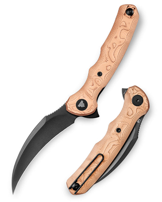 TRIVISA Lacerta-CU Liner Lock EDC Folding Pocket Knife 3.34'' 14C28N Steel Blade,Copper Foil Handle,Tiguass Design