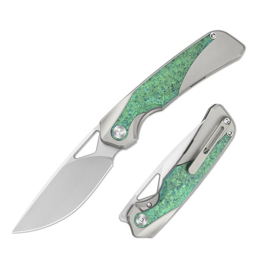 KIZER CUTLERY Topsail | M390 | Titanium & Crystallized Titanium | Front Flipper | Ki3735A4