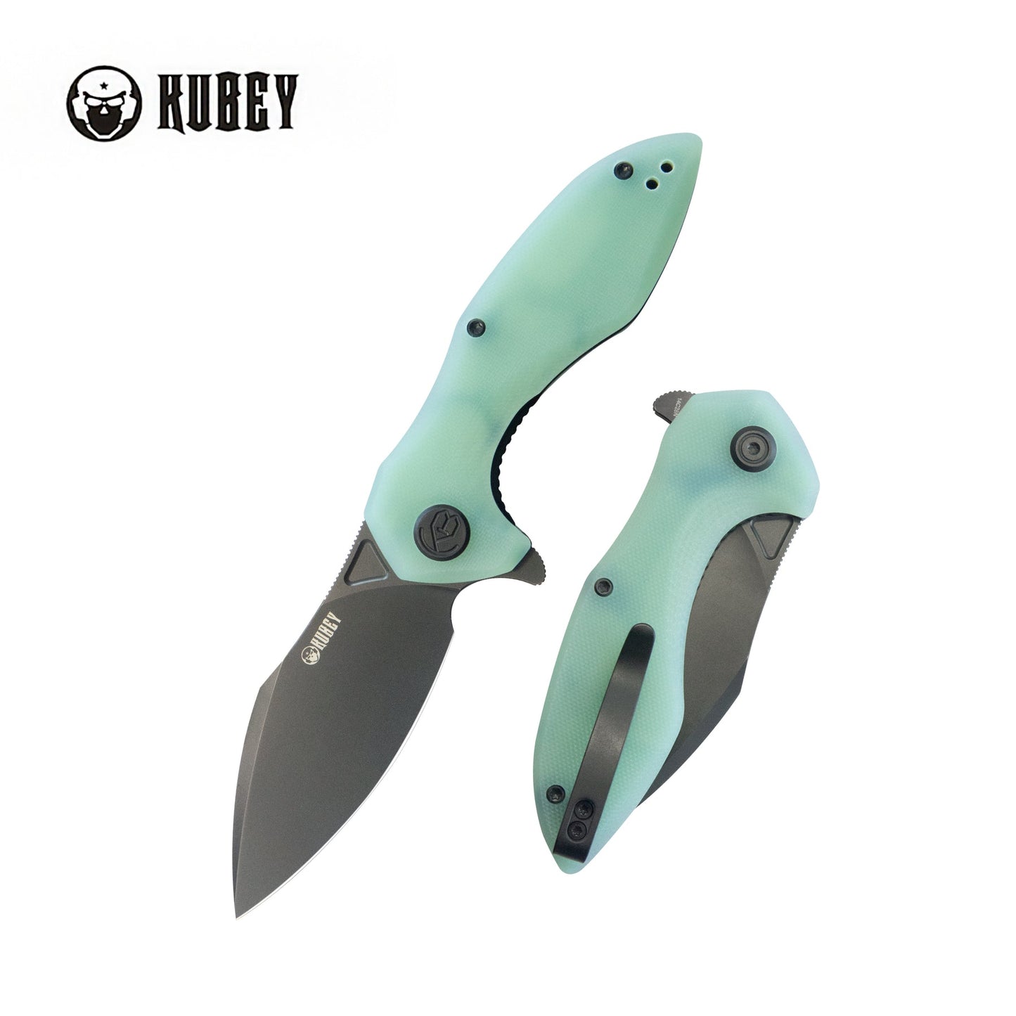 Kubey Noble Flipper Folding Knife Jade G10 Handle 3.15" Blackwash 14C28N KU236Q