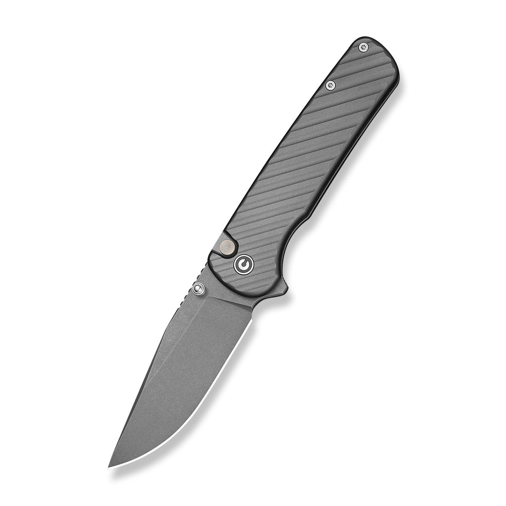 CIVIVI Iron Tide Flipper & Thumb Stud & Button Lock Knife Gray Aluminum Handle (3.24" Gray Stonewashed 14C28N Blade) C25011-3