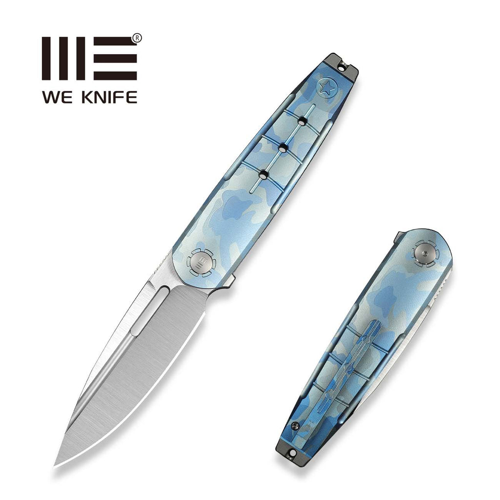 WEKNIFE Hull Flipper Knife Blue Terrain Titanium Handle & Gray Endcap (3.89" Hand Polished Satin Bohler M390 Blade) WE24046-3