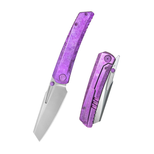 KB Insomnia Frame Locking Folding Knife Purple Crystallized Titanium Handle 3.46" Silver Bead Blast M390 Blade KB441D