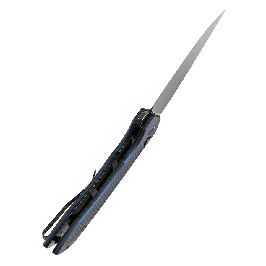 TENABLE KNIVES Entity Button Lock Folding Knife - 3.52'' Blackwash 14C28N Blade| Blue Aluminum Handle| Nalu Knives - B1036F5