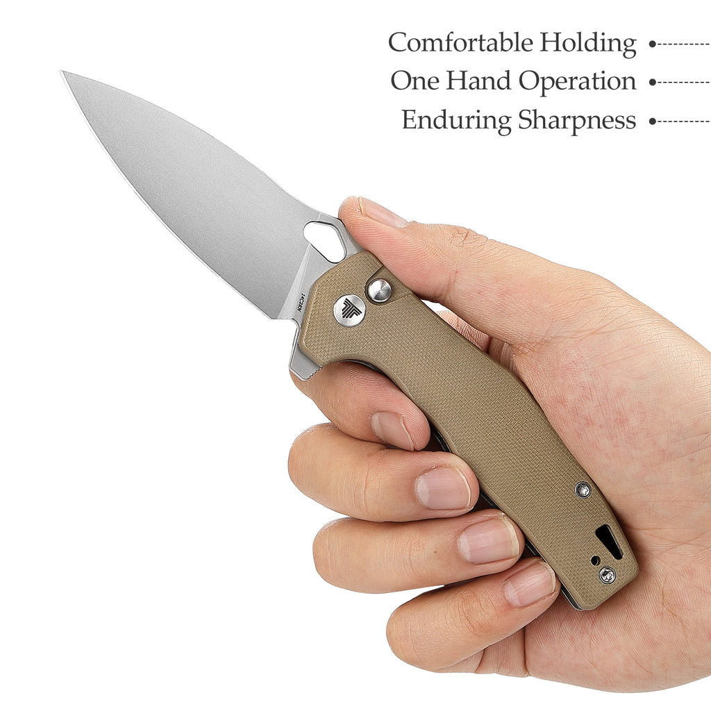 TRIVISA Corvus-03N,Button Lock Pocket Folding Knfe,3.16'' 14C28N Steel blade,G10 Handle,Hydra Design