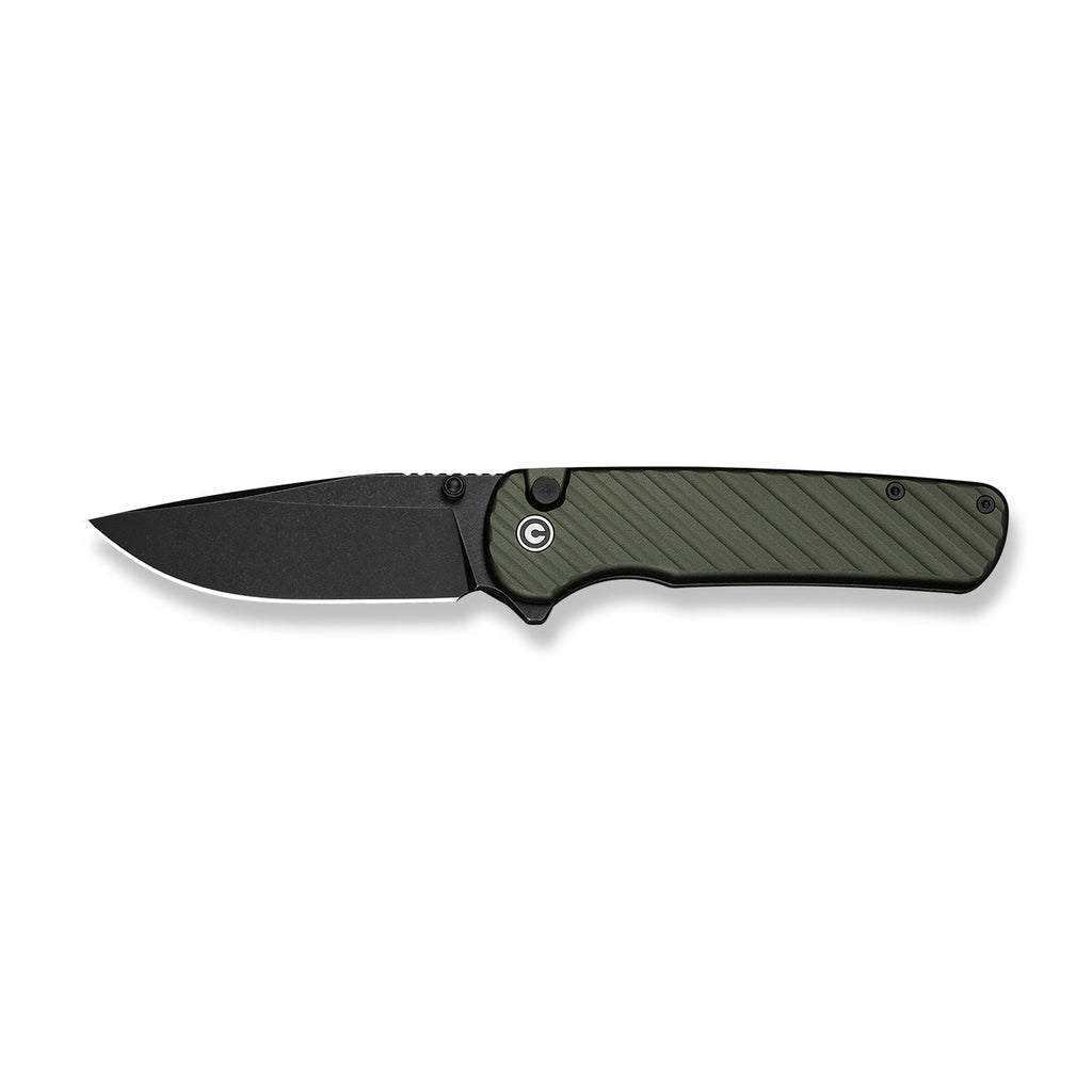 CIVIVI Iron Tide Flipper & Thumb Stud & Button Lock Knife Forest Green Aluminum Handle (3.24" Black Stonewashed 14C28N Blade) C25011-2