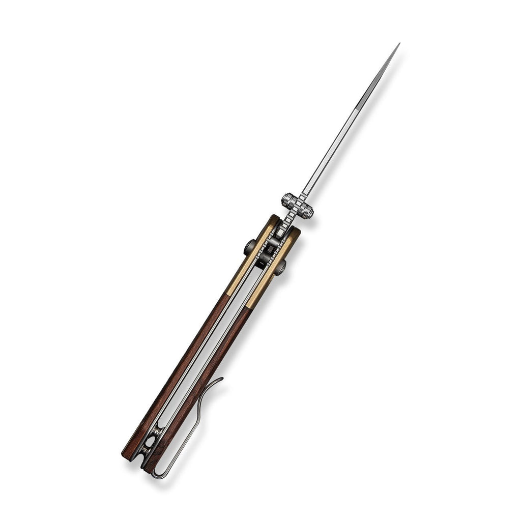 CIVIVI Yonder Clip Point Thumb Stud & Crossbar Lock Knife Guibourtia Wood Handle And Stonewashed Brass Bolsters (2.88" Satin Finished 14C28N Blade) C25026-1