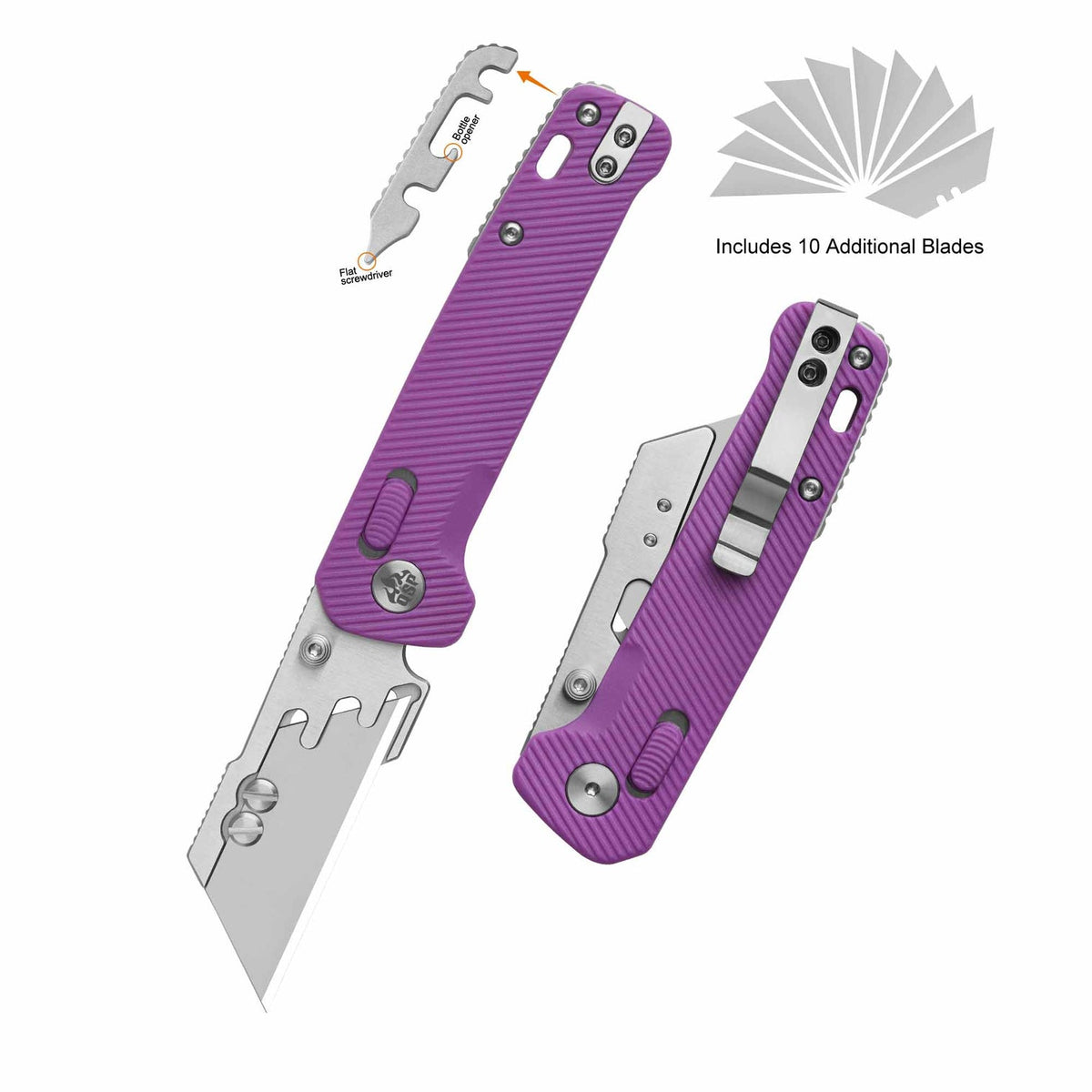 QSP Penguin Workmate Glyde Lock Utility Knife Stainless Steel Blade Purple FRN Handle