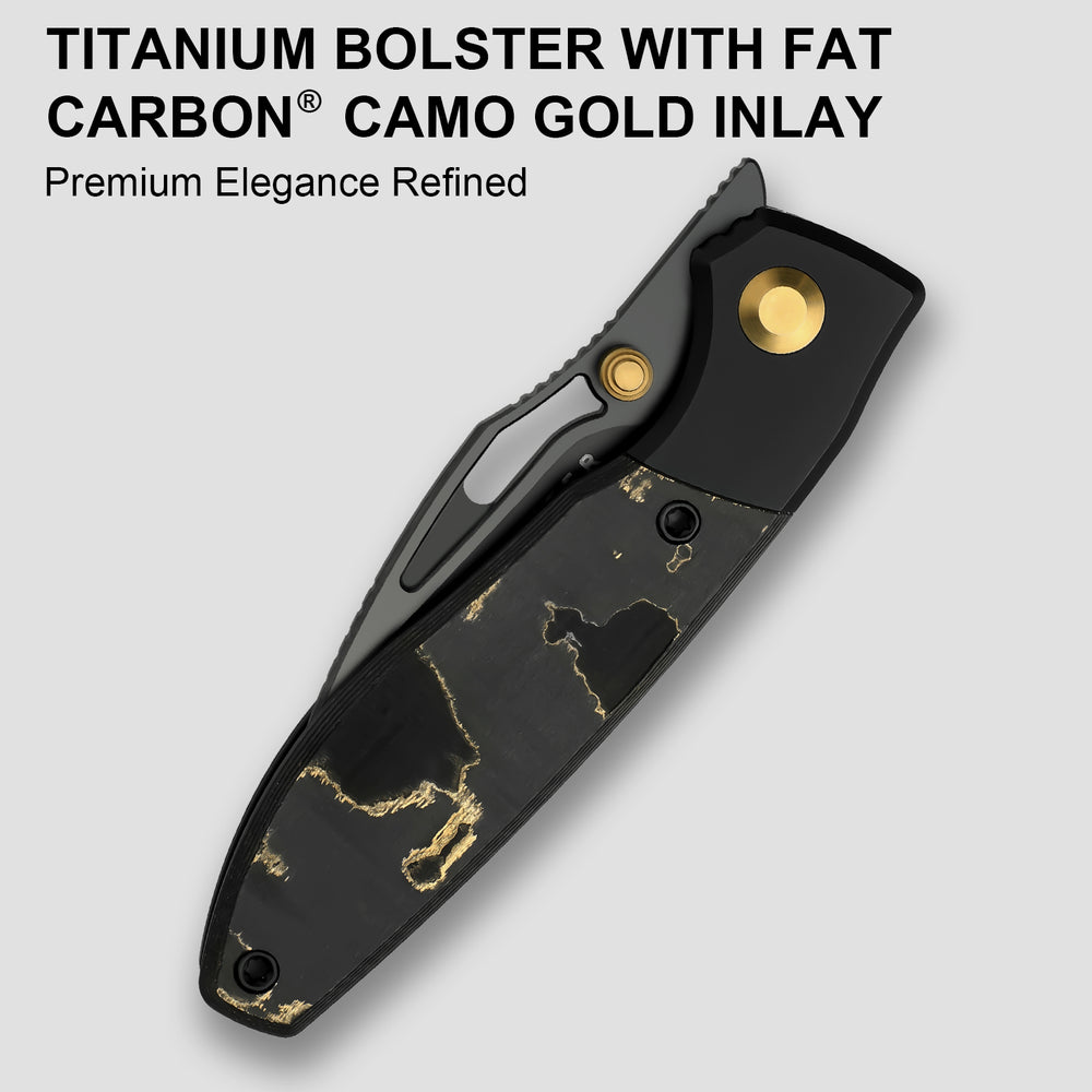 KIZER CUTLERY Shrike | S45VN | Titanium & Fat Carbon Camo Gold | Matte DLC Ultra | Front Flipper | Ki3746A2