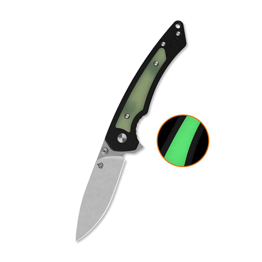 QSP Peregrine Liner Lock Pocket Knife 10Cr15MoV blade Black G10 with Glow-in-the-Dark G10 inlay handle