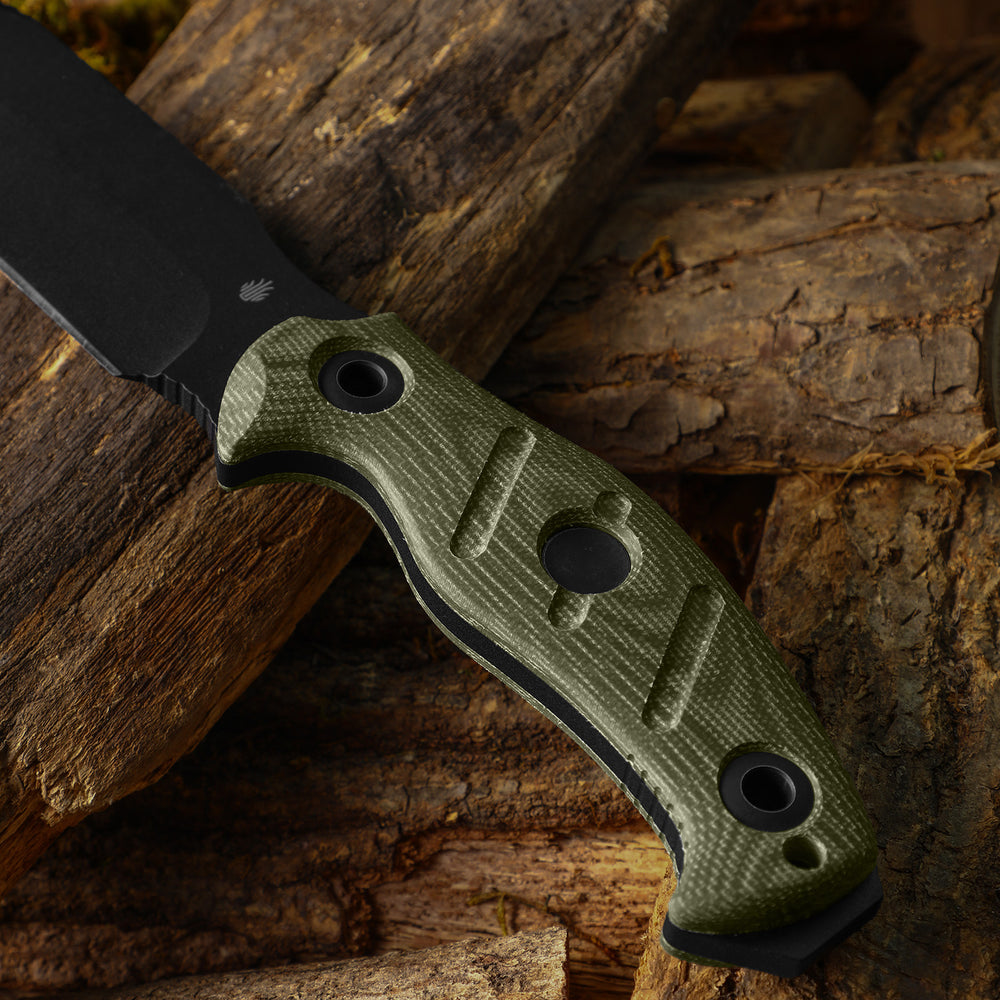 KIZER CUTLERY Sheepdog® Survival | Hammer Pommel · Bow Drill Divot | Green Micarta