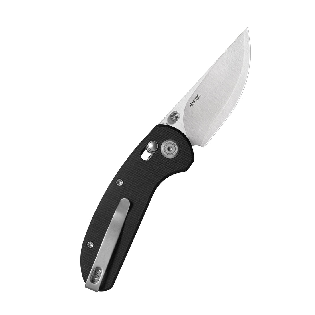 Kubey Sparrow Crossbar Lock Everyday Carry Folding Knife Black G10 Handle 2.2" Satin San Mai AUS-10 KU449A