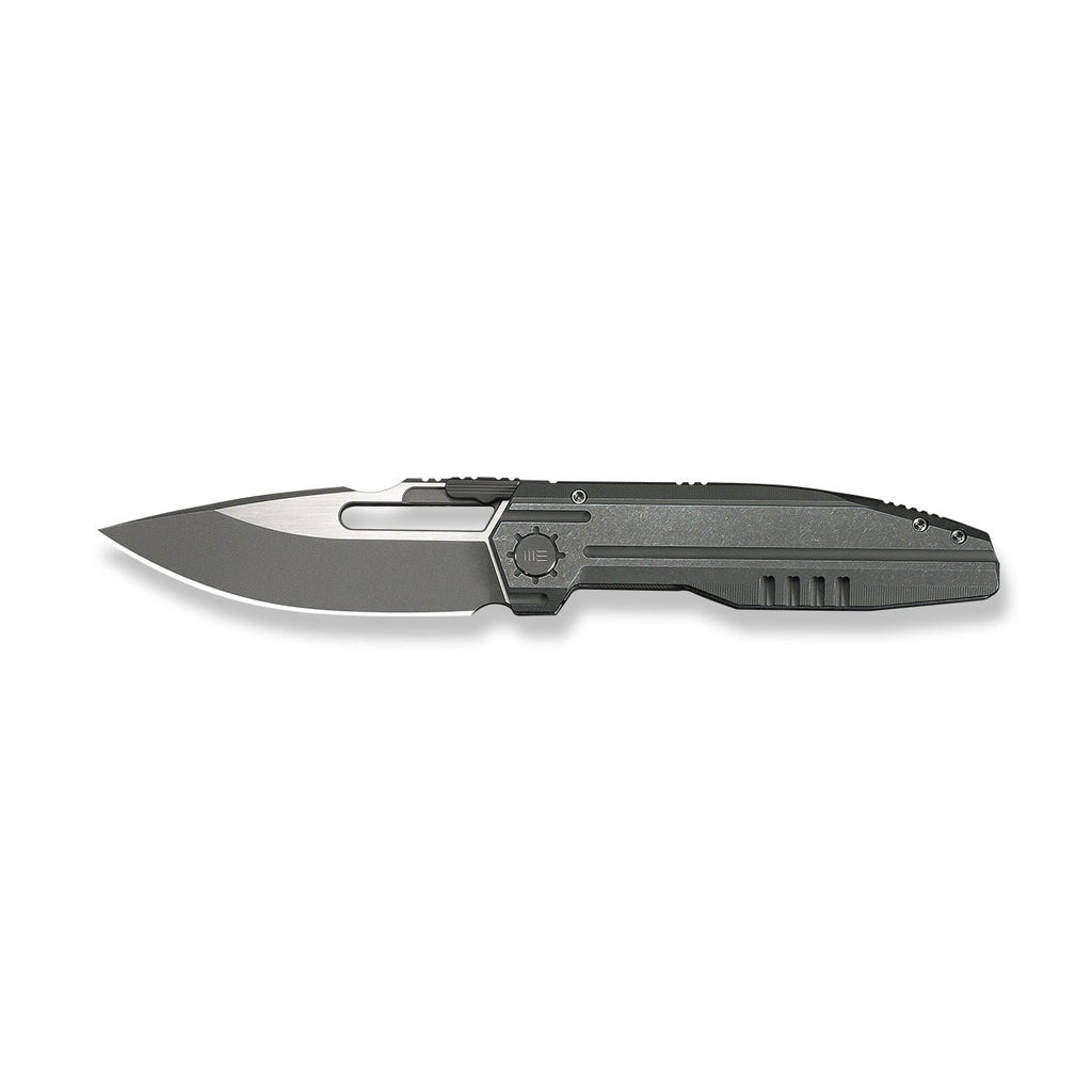 WEKNIFE Reveille Thumb Hole & Thumb Stud Knife Olive Gray Titanium Handle (3.83" Gray Stonewashed Bohler M390 Blade, Satin Flat) WE23057-2