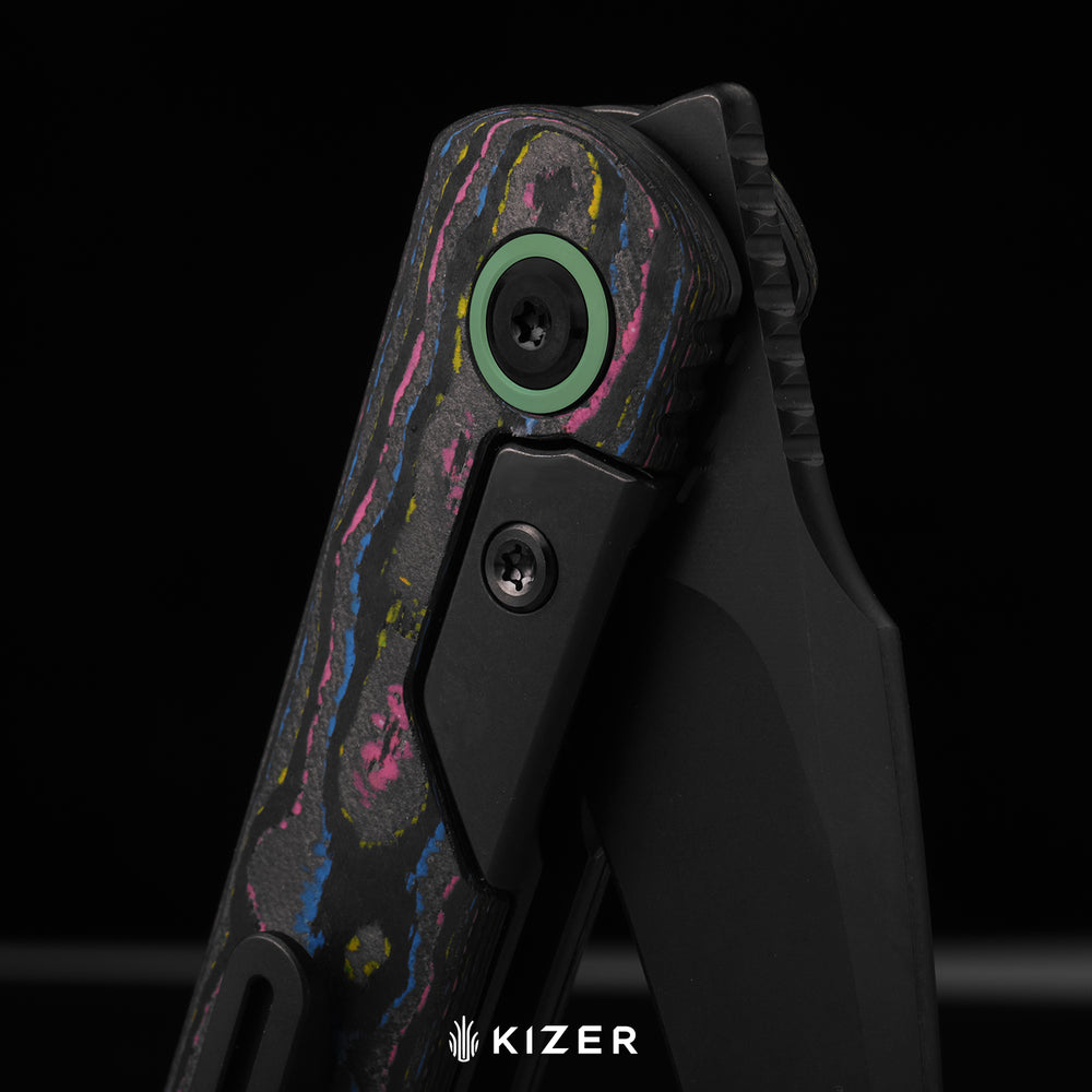 KIZER CUTLERY Feist 3 | CPM S90V + Matte DLC Ultra | Reverse Tanto | Titanium (Matte DLC Ultra) & Carbon Fiber | KizerX™ 3499.3A1