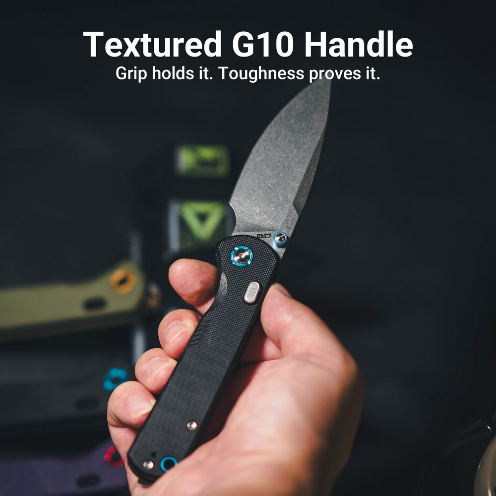CJRB Latitude Thumb Stud & Top Liner Lock EDC Knife Black G10 Handle(3.47'' AR-RPM9 Steel Stone Wash Blade) J1975-BK